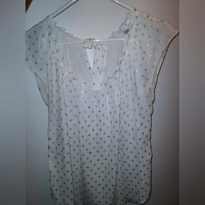 Lauren Conrad Top White w Silver/Gold Spots Size Small
